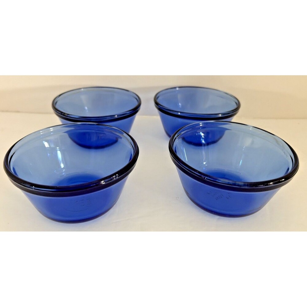 4 Vintage Anchor Hocking Cobalt Blue Glass Custard Cups Ramekins 6 oz #1034